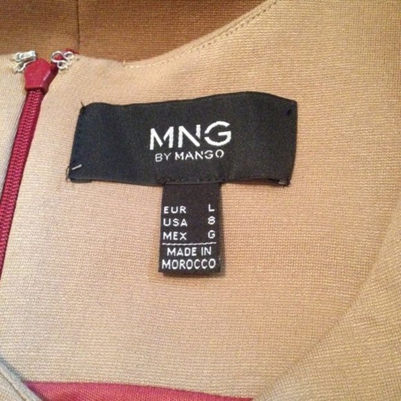 Mango Red and Tan Colorblock Midi Dress - Picture 3 of 5